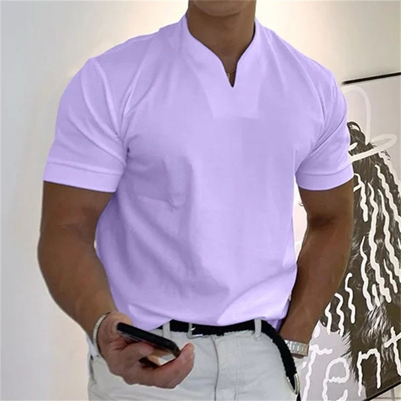 💎 Men’s Gentleman Business Short Sleeve T-Shirt – V-Neck, Breathable Cotton Blend & Available Up to 5XL 👕✨