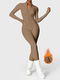 Yeoreo Belle Fleece Long Sleeve Zipper Jumpsuit Brown XL