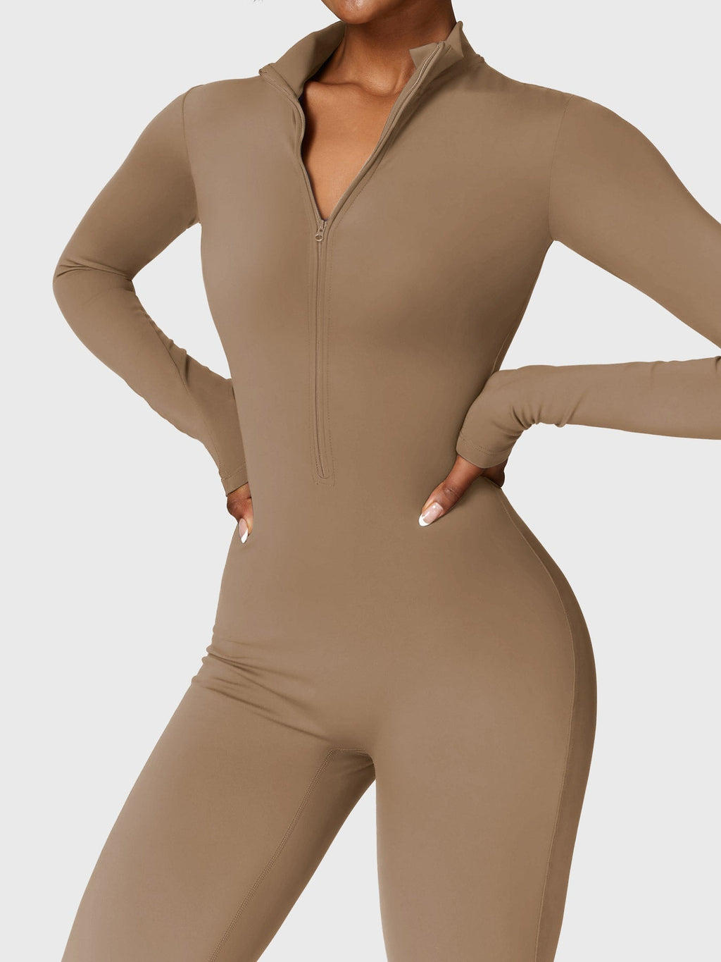 Yeoreo Belle Fleece Long Sleeve Zipper Jumpsuit Brown XL
